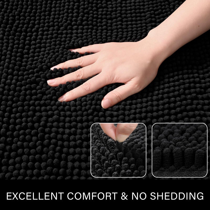 LOCHAS Luxury Bathroom Rug Shaggy Bath Mat 24 x 60 Inch, Washable Non Slip Bath Rugs for Bathroom Shower, Soft Plush Chenille Absorbent Carpets Mats, Black - Image 2